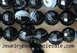 CAA2645 15.5 inches 6mm faceted round banded black agate beads