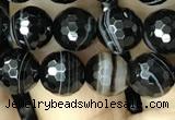 CAA2646 15.5 inches 8mm faceted round banded black agate beads