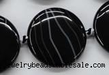 CAA265 15.5 inches 30mm flat round black line agate gemstone beads