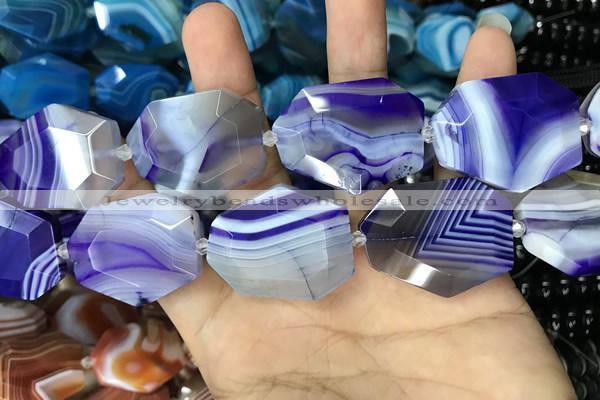 CAA2771 25*32mm - 27*35mm faceted freeform line agate beads