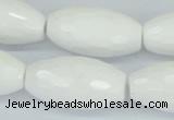 CAA28 15.5 inches 15*30mm faceted rice white agate gemstone beads