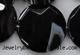 CAA281 15.5 inches 35mm faceted coin black line agate beads