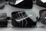 CAA287 22*30mm twisted & faceted rectangle black line agate beads