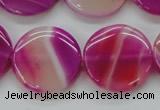 CAA310 15.5 inches 24mm flat round fuchsia line agate beads