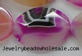 CAA316 15.5 inches 30*40mm faceted oval fuchsia line agate beads