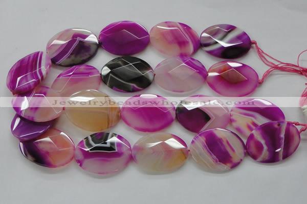 CAA316 15.5 inches 30*40mm faceted oval fuchsia line agate beads