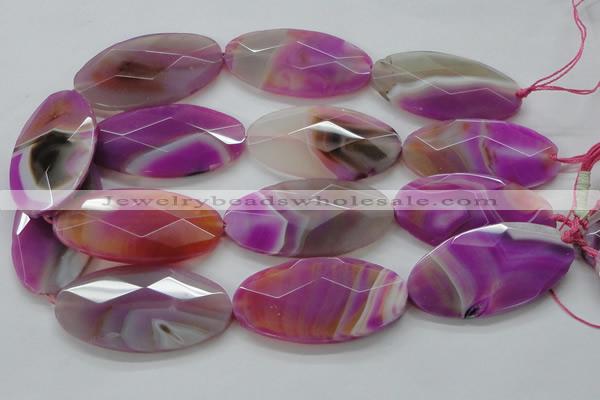 CAA317 15.5 inches 30*60mm faceted oval fuchsia line agate beads