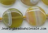 CAA319 15.5 inches 25mm flat round yellow line agate beads