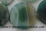 CAA335 15.5 inches 35mm faceted coin green line agate beads