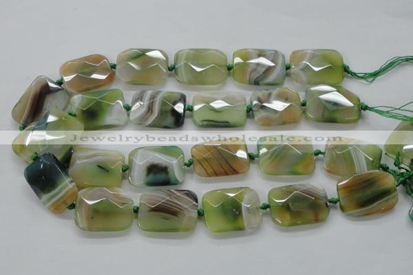 CAA336 15.5 inches 22*30mm faceted rectangle green line agate beads