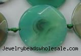 CAA339 15.5 inches 35mm faceted coin green line agate beads