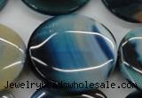 CAA341 15.5 inches 35mm flat round blue line agate beads