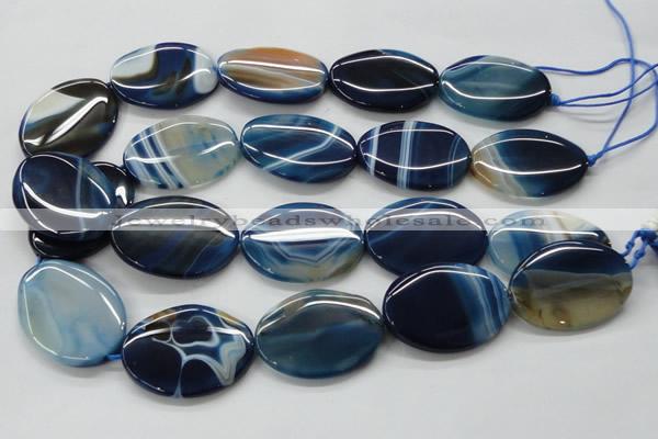 CAA346 15.5 inches 30*40mm oval blue line agate gemstone beads