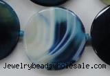 CAA349 15.5 inches 34mm faceted coin blue line agate beads