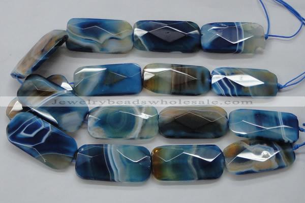 CAA354 15.5 inches 26*48mm faceted rectangle blue line agate beads