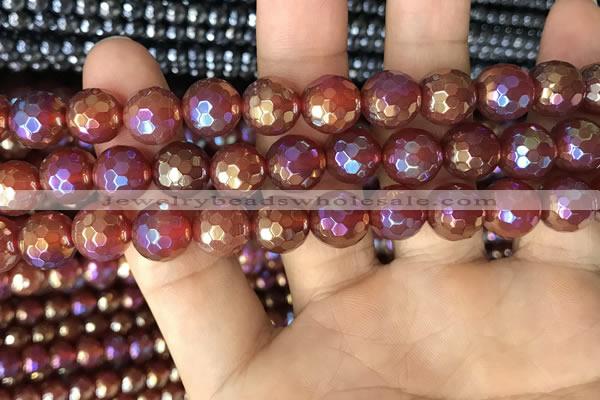 CAA3552 15.5 inches 12mm faceted round AB-color red agate beads