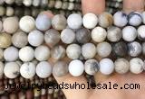 CAA3590 15.5 inches 12mm round matte ocean fossil agate beads