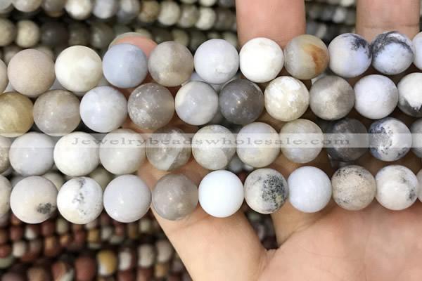 CAA3590 15.5 inches 12mm round matte ocean fossil agate beads