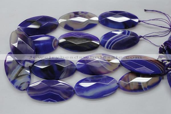 CAA360 15.5 inches 30*40mm faceted oval violet line agate beads