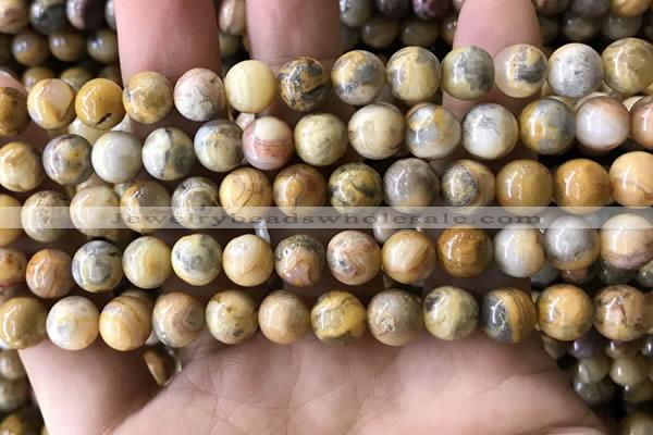 CAA3603 15.5 inches 8mm round yellow crazy lace agate beads