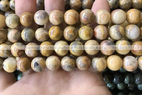 CAA3605 15.5 inches 12mm round yellow crazy lace agate beads