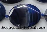 CAA365 15.5 inches 30*40mm faceted oval blue line agate beads