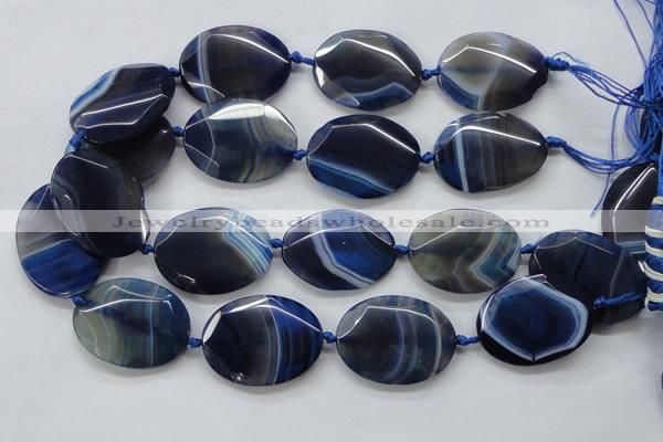 CAA365 15.5 inches 30*40mm faceted oval blue line agate beads