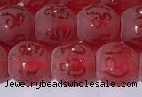 CAA3687 15.5 inches 8mm round matte & carved red agate beads