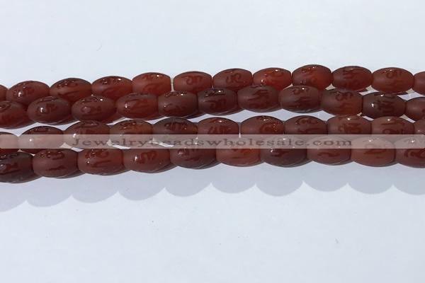 CAA3691 15.5 inches 8*12mm rice matte & carved red agate beads