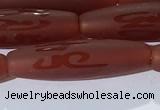 CAA3694 15.5 inches 8*30mm rice matte & carved red agate beads