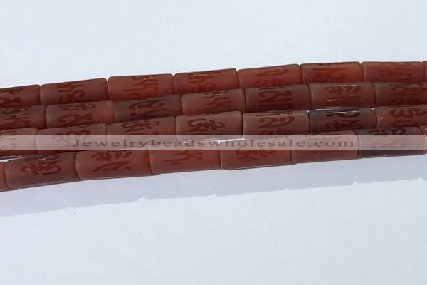 CAA3698 15.5 inches 8*19mm tube matte & carved red agate beads