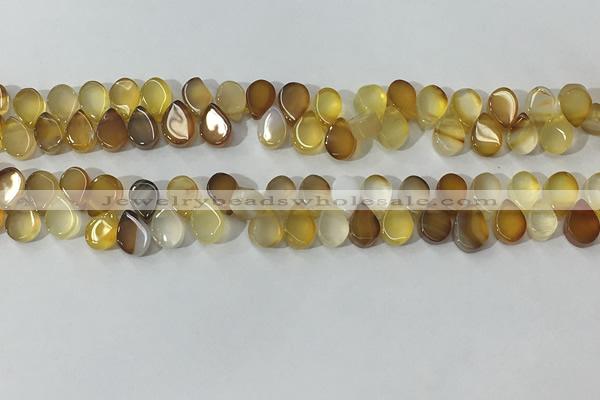 CAA3751 Top drilled 5*8mm flat teardrop line agate beads