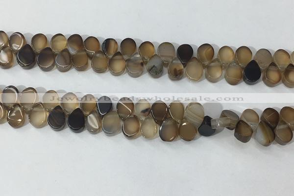 CAA3753 Top drilled 5*8mm flat teardrop line agate beads