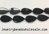 CAA4071 15.5 inches 30*50mm flat teardrop black agate gemstone beads