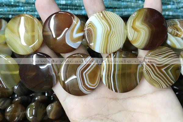 CAA4208 15.5 inches 30mm flat round line agate beads wholesale