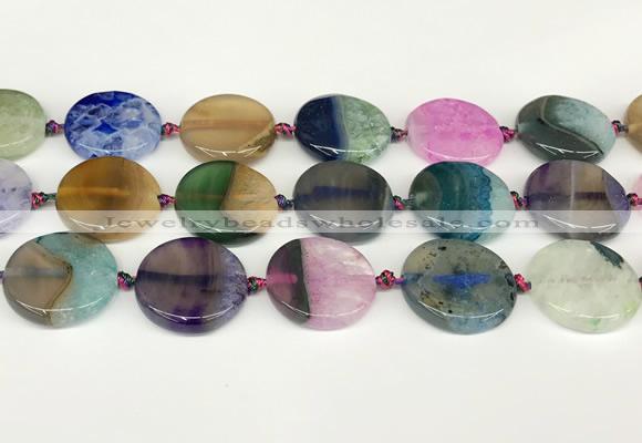 CAA4428 15.5 inches 25mm flat round agate druzy geode beads