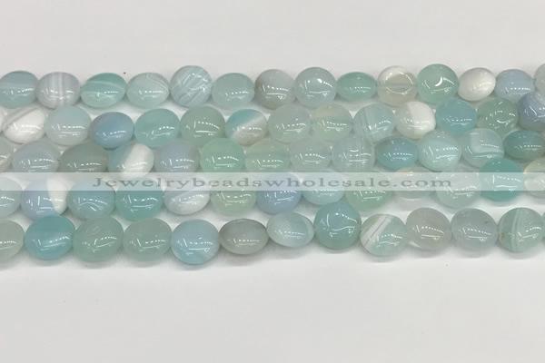 CAA4584 15.5 inches 10mm flat round banded agate beads wholesale