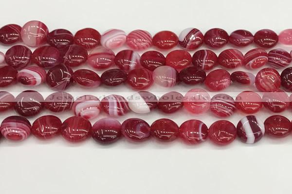 CAA4591 15.5 inches 12mm flat round banded agate beads wholesale