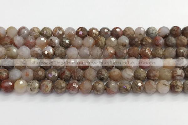 CAA5011 15.5 inches 8mm faceted round flower agate beads