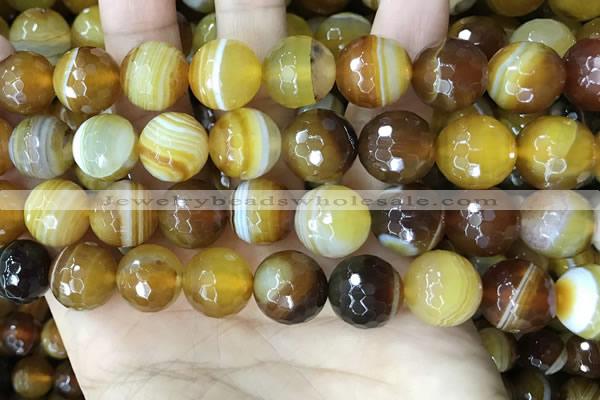 CAA5175 15.5 inches 14mm faceted round banded agate beads