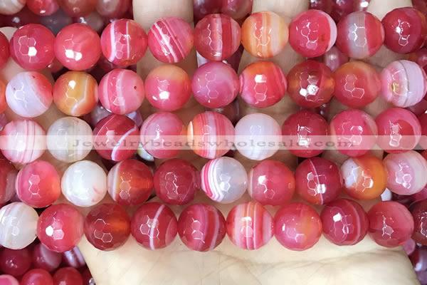 CAA5203 15.5 inches 14mm faceted round banded agate beads