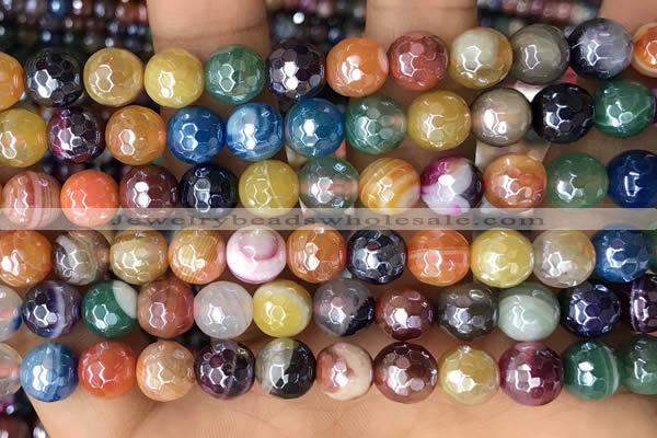 CAA5491 15 inches 8mm faceted round AB-color banded agate beads