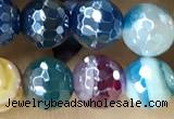 CAA5558 15 inches 6mm faceted round AB-color banded agate beads