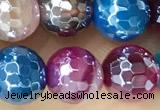 CAA5559 15 inches 8mm faceted round AB-color banded agate beads