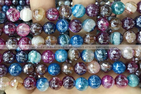 CAA5559 15 inches 8mm faceted round AB-color banded agate beads