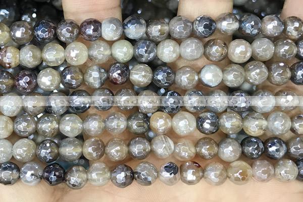 CAA5562 15 inches 6mm faceted round AB-color banded agate beads