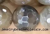 CAA5565 15 inches 12mm faceted round AB-color banded agate beads