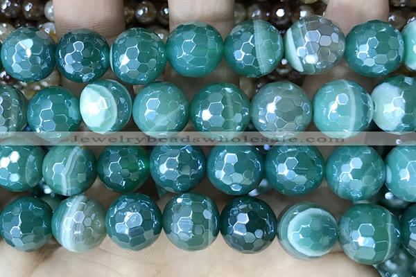 CAA5581 15 inches 12mm faceted round AB-color banded agate beads