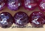 CAA5587 15 inches 8mm faceted round AB-color banded agate beads