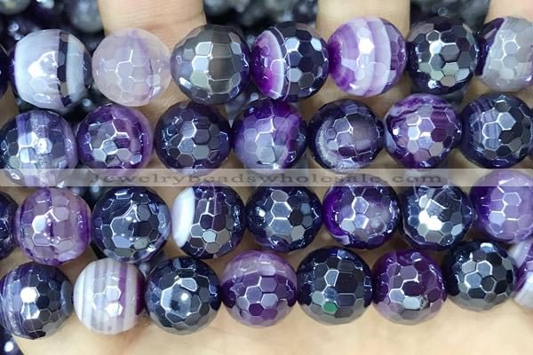 CAA5597 15 inches 12mm faceted round AB-color banded agate beads